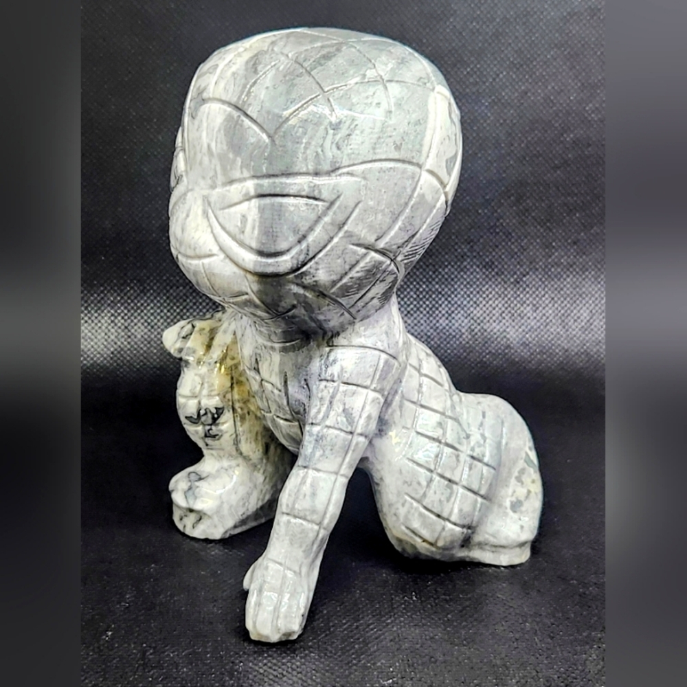 Spidey Grey Picasso Jasper. Spiderman Marvel Spidey Crystal Carving